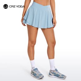 Skorts CRZ YOGA Tennis Skirts for Women Crossover High Waisted Ruffle Layered Workout Athletic Golf Skort Skirts with Pockets