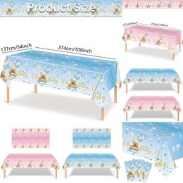 New Oh Rectangle Disposable Tablecloths Pink Blue Bear Table Covers For Boy Girl Baby Shower Party Decorations