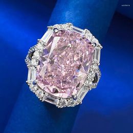 Cluster Rings High End Diamond 12 16 Wedding Ring Carbon Pink Flower Cut G Colour S925 Silver For Women