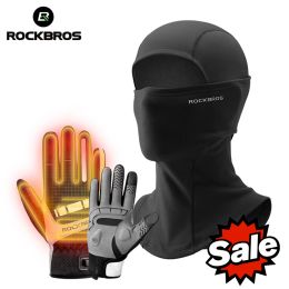 Gloves ROCKBROS Warm Cycling Gloves Winter Climbing Hiking Face Mask Warm Windproof PVC Heated Fleece Thermal Gloves Face Balaclava