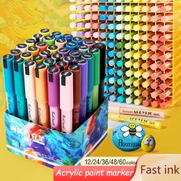 Markers 12/24/36/48/60color Acrylic Paint Pens Set Brush Tip Permanent Painting Markers Pen for Wood Stone Rock Painting Fabric Glass