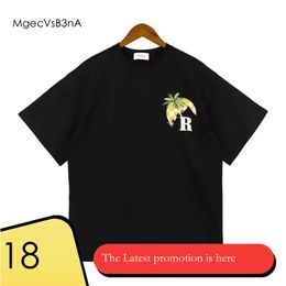 Rhude T Shirt Summer American High Street Coconut Palm Truck Print Mens Designer T Shirt Loose Casual Men's And Women's 349