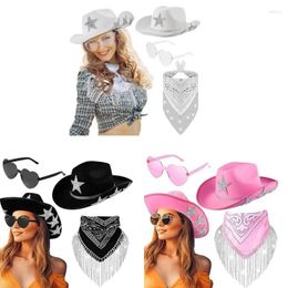 Berets 3pcs Heart Sunglasses Kerchief Cowboy Hat For Masquerade Carnivals Party Woman
