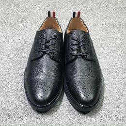 Dress Shoes T Brand For Men Classic Solid Black Pebble Calfskin Male Sneakers Korean Fashion Footwear Business Leather