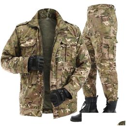 Men'S Tracksuits Mens Tracksuits Spring Summer Military Uniform Outdoor Camouflage Suit Black Python Pattern Wearresistant Overalls L Dhkrk