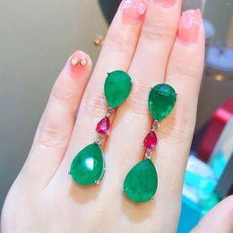 Dangle Earrings 925 Silver Sterling Emerald Gemstone Drop Earring For Women Origin Green Jewellry Aros Mujer Oreja Orecchini