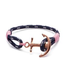 4 size Tom Hope stainless steel rose gold anchor bracelet Pink thread one layer rope bracelet with box TH131777719