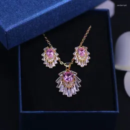 Necklace Earrings Set Factory Directly Sales Many Colors Pink Zircon Gold Costume Jewelry For Women Stud Earring In Store