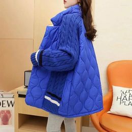 Women's Trench Coats Womens Blue Sweater Splicing Padded Jacket Autumn Winter Thick Warm Down Cotton Coat Female Knitted Cardigan Parker