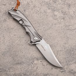 High Quality A2266 High End Flipper Knife M390 Satin Straight Point Blade CNC TC4 Titanium Alloy Handle Ball Bearing Fast Open Folder Knives EDC Tools