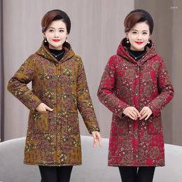 Women's Trench Coats 5XL Mother Winter Cotton Clothes Add Velvet Thick Warm Hooded Padded Coat Middle Aged Elderly Grandma Casual Long