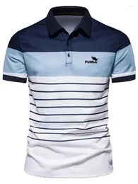 Men's Polos Summer Fashion POLO Shirt Business Casual Breathable T-shirt Lapel Striped Printed Zipper Top Clothi