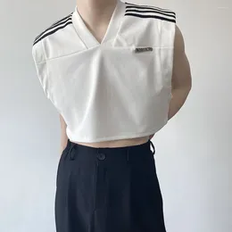 Men's T Shirts Korean Short Top Men Summer Sexy Striped Contrast Sleeveless Crop Tops Trend Y2k Streetwear Casual Vest Tshirt Unisex