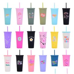 Tumblers 2022 New Tumblers Plastic Cup Creative Fashion Pattern St Simple Summer Handy Cups Drop Delivery Home Garden Kitchen, Dining Dhpxr