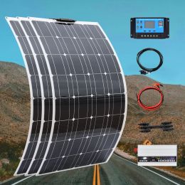 Solar Photovoltaic set 300w solar panels kit system 300 w 12 volt and 110v 220v 1000w inverter for home roof Solar platel kit complete