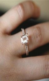 18K Rose Gold Rings Set Slim Princess Morganite Proposal Gift Clear Diamond Jewellery Birthday Party Engagement Wedding Band Ring8207686776