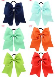 20Pcs 8 Inch Large Solid Cheerleading Ribbon Bows Grosgrain Cheer Bow Tie With Elastic Band Girls Rubber Hair Bands Beautiful HuiL8041105