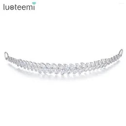 Hair Clips LUOTEEMI Stunning Leaf Shape Cubic Zirconia Headdresses For Bride Luxury Tiaras And Crowns Queens Christmas Gifts