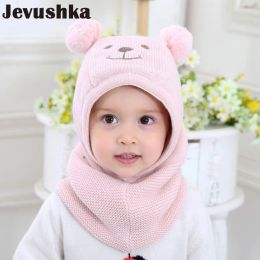 Sets Winter Warm Knit Baby Girls and Boys Pompom Hat with Warm Fleece Lining Cute Bear Ears Hats for Kids Beanie Hat Scarf