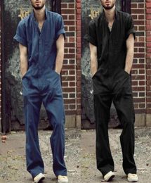 Men039s Pants Male Jumpsuit Men Short Sleeve Basic Work Coverall Loose Cargo Overalls Solid Colour Casual Joggers Street Wear5163833