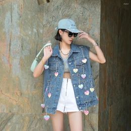 Women's Vests Tide Brand Lady Waistcoat Heavy Industry Tassel Chain Love Denim Vest Coat Fashion Loose Sleeveless Female Spring Top