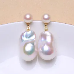 Dangle Earrings Natural Freshwater Double Pearl Baroque 925 Silver Jewelry
