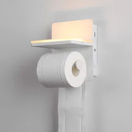 Wall Lamp Paper Towel Holder Modern LED Light With Switch USB Charging Sconce Kitchen Bathroom Wall-mounted Tissue