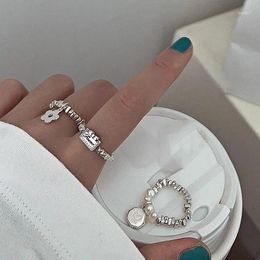 Cluster Rings 925 Silver Handmade Elastic Shattered Heart Small Flowers For Women Fine Jewellery Cute Accessories