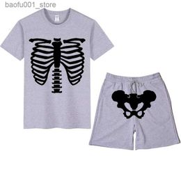 Men's Tracksuits Mens Tracksuits Summer Fashion Men Womens Halloween T Shirt Shorts Suit Skeleton Printing Tshirts Beach Clothing 230208 Q240228