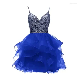 Party Dresses Real Image Straps Homecoming Prom Organza Crystals Beaded V-Neck Cocktail Short Formal Graudation Gowns Stock