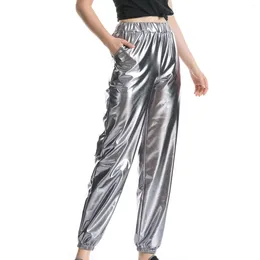 Women's Pants Metallic Shiny Pant High Waist Jogger Casual Holographic Colour Streetwear Trousers Women Fashion Smooth Reflective