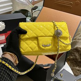 Womens Designer Patent Leather Classic Mini Flap Square Bags Rhinestone Silver Ball Adjustable Shoulder Strap Matelasse Chain Turn Lock Handbags 20CM 4 Colors