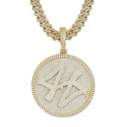 Gold Silver Colours Mens Bling HipHop Jewellery Bling CZ Iced Out Large Number 44 Spinner Pendant Necklace for Men Women with Cuban C216R