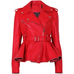 Jackets YOLOAgain 2023 Autumn New Fuffles Real Leather Jacket Women Elegant Slim Red Leather Jacket Female Streetwear