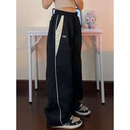 Women's Jeans Women Casual Wide Leg Cargo Pants Drawstring Solid Streetwear Elastic Waist Sweatpants Loose Y2K Joggers Hip Hop Baggy Trousers