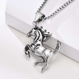 Wolf Tide 2024 New Hip Hop Standing Horse Pendant Necklace Fashion Personalized Trendy Stainless Steelchain Jewelry For Men And Women Bijoux Accessories Wholesale