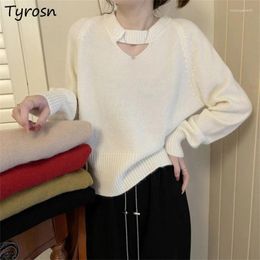 Women's Sweaters Pullovers Women Knitted Hollow Out Solid Chic Design Unique All-match Streetwear Korean Fashion Autumn Winter Ladies Tops