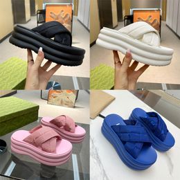 Luxury Slippers Slides Women Ladies Platform Shoes Plate-forme pantoufle Designer Sandals Womens Slide Sandles Beach Woman nylon Rubber Slippers 6.5cm heel