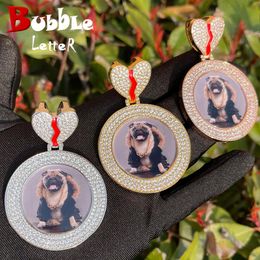 Bubble Letter Custom Po Necklace for Women Personalised Picture Pendant Broken Heart Bail Hip Hop Jewellery 240220