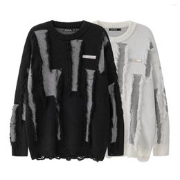 Mens Sweaters Women and Men Spring Ripped Design Fashion Couple Loose Baggy Hip Hop Streetwear High Street Y2k Style Pullover