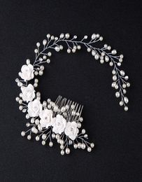 Korea Headdress Bridal Wedding Hair Combs for Bride Pearls Hair Bands Women Hairpins Bridal Headpiece Flower Hair Jewellery Accessor7674652
