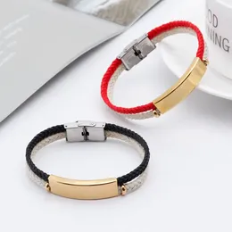 Charm Bracelets Stainless Steel Bar Leather Rope Women Men Personalize Multi-layer Braided Bracelet Bangle Lover Jewelry