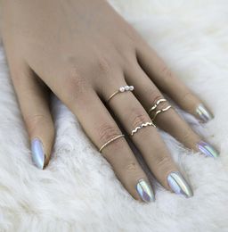 Zooying Bohemian Diamond Crown Dropshaped Retro Style Joint Rings Set9561378