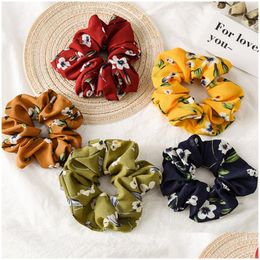 Hair Accessories Spring Flower Headbands Hair Scrunchies Ponytail Holder Soft Stretchy Ties Vintage Elastics Bands For Girls Accessori Dhs7M