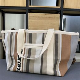 Designer's New Marant Fashion South Mar Grass Woven Bag Leisure Shopping Bag Handbag Tote Bag Colourful Stripe