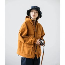 Jackets Spring Autumn Women Coat Jacket Simple Multiple Pockets Outdoor Jacket Loose Full Sleeve EuroAmerica Style Couple Clothing