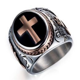 Mens Stainless Steel Celtic Medieval Cross Ring Punk Men Rings Rock Rings Silver Black Size 7-13297m