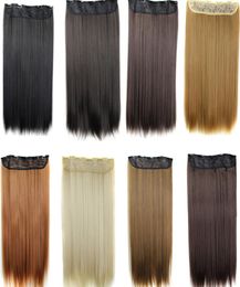 Synthetic Clip in hair Ponytails 5 clips straight hair pieces 60CM 120g Clip on hair extensions women fashion3702089