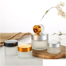 Packing Bottles Wholesale Frosted Glass Jar Face Cream Bottle Cosmetic Container 5G 10G 15G 20G 30G 50G Lotion With Black Sier Gold Dh82Z