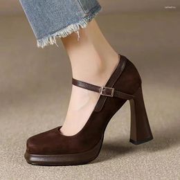 Dress Shoes Chunky High Heels Marie Janes Women Autumn Elegant Suede Gladiator 2024 Designer Pumps Goth Zapatos Mujer